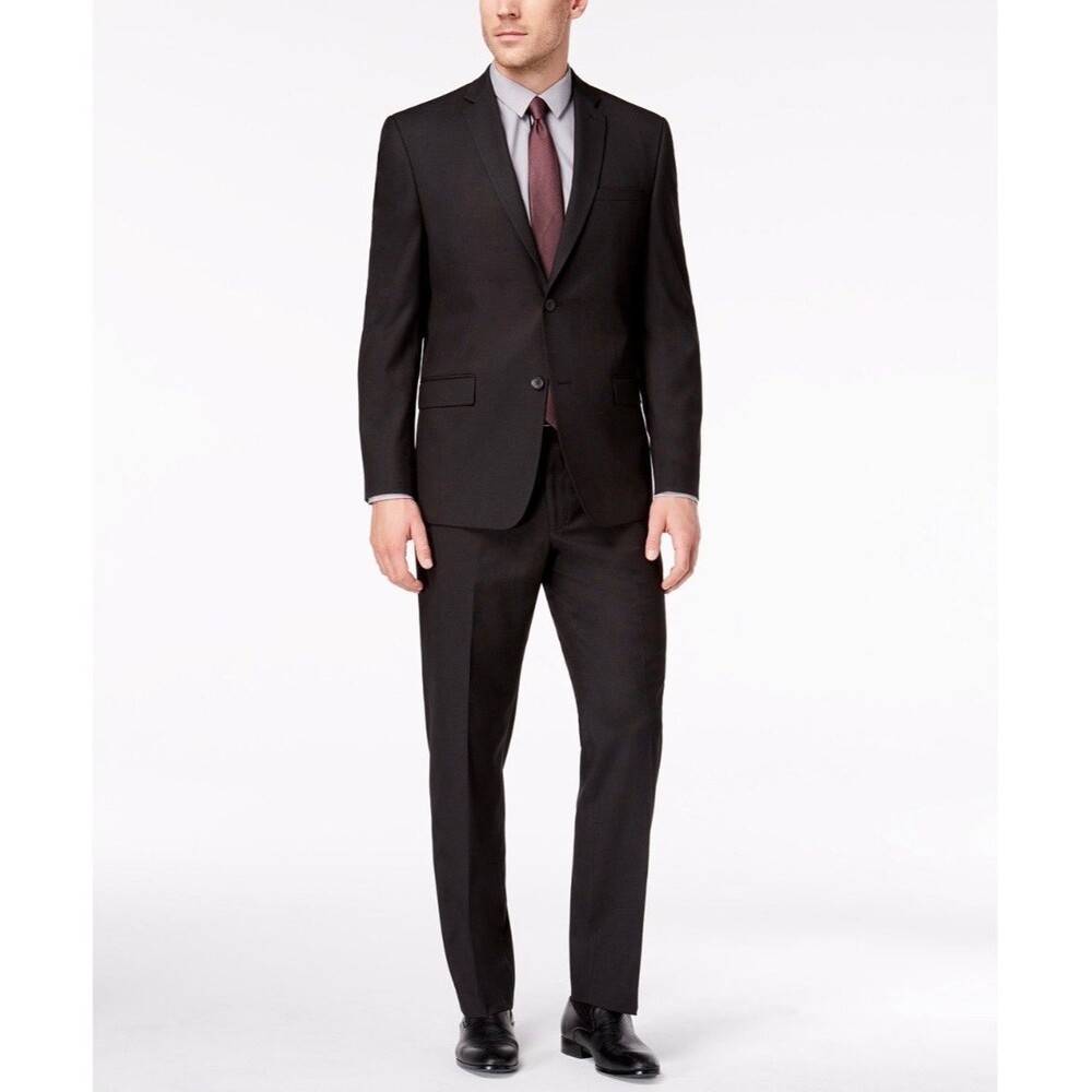 $395 NEW ANDREW MARC NEW YORK Mens 38R Solid Black 2 Piece Suit With Pants 31x32